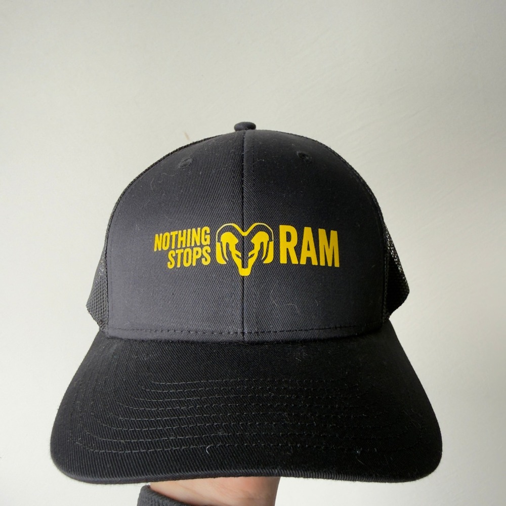 RAM Nothing Stops Logo Black Mesh Back Cap Snapback Trucker Dodge Trucks